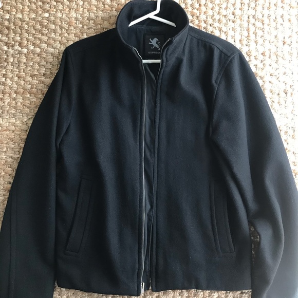 Express Full Zip Lined Wool Blend Moto or Collarless Bomber Jacket Coat - Picture 1 of 16